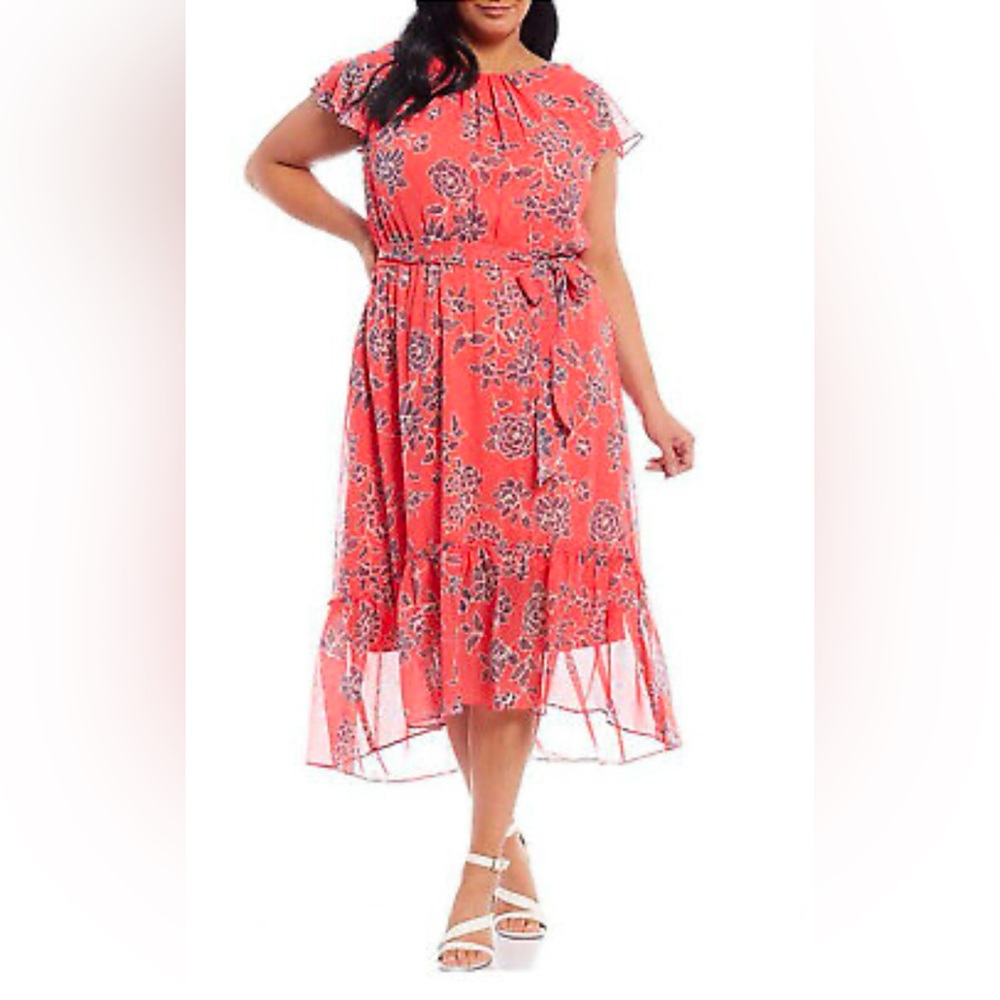 *Worn Once* - Jessica Howard Plus Size Floral Chiffon Cap Sleeve Midi Dress